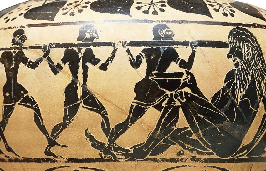 Ulysse et ses compagnons combattent le Cyclope. Vase du Ve siècle av. J.-C © Musée national étrusque de la Villa Giulia, Rome