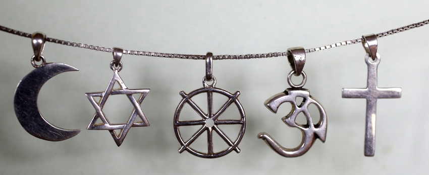 Symbols of islam; judaism; buddhism; hinduism and christianity.