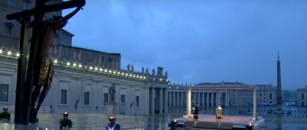 Vatican, temps de prière commnue du 27 mars 2020. Capture décran Vatican News