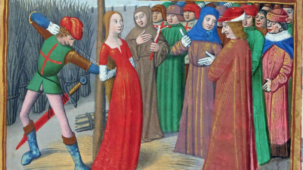 Jeanne d’Arc au bûcher. Enluminure du manuscrit de Martial d’Auvergne | Wikimedia commons