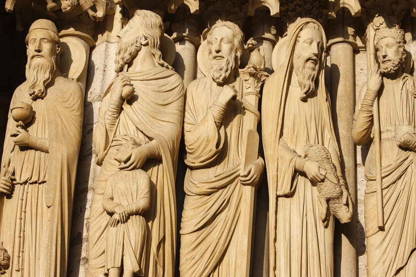 Sculptures du portail nord de la cathédrale Notre-Dame de Chartres. Melchisédek, Abraham, Moïse, Aaron et Samuel ou le roi David © Philippe Lissac / GODONG