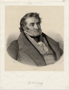 Portrait de Jean-Charles-Léonard de Sismondi (1973-1842) par Abraham Bouvier, graveur. DP