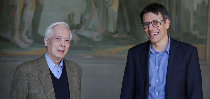 L'astrophysicien Thrin Xuan Thuan et le prix Nobel de Physique Didier Queloz à l'Uni Bastion © Bernard Hallet