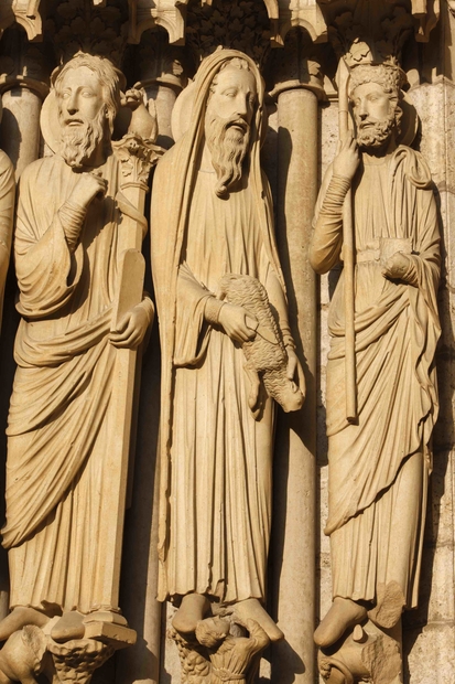 Cathédrale Notre-Dame de Chartres. Sculptures du portail Nord. Moïse, Aaron et Samuel ou le roi David © Philippe Lissac / Godong