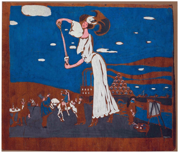 Vassily Kandinsky, Esquisse pour une affiche pour une brasserie française ou Scène de fête de nuit (1906-1907) © Collection privée / musée d'art de Pully