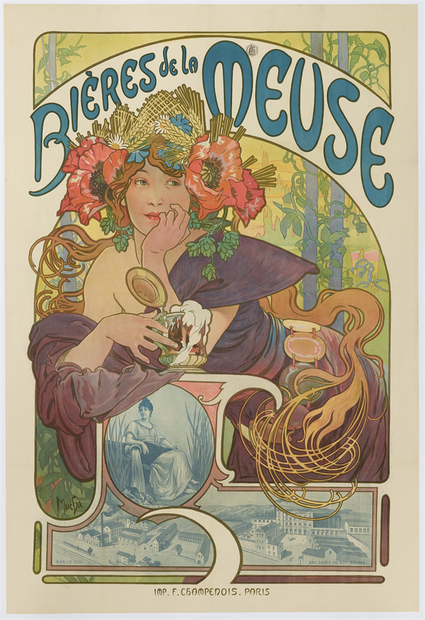 Alphonse Mucha, Bières de la Meuse, 1897, lithographie en couleurs sur papier, 153,3 x 103,8 cm, collection privée © Fotoatelier Peter Schälchli 