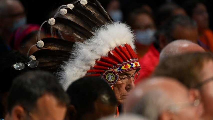 Un autochtone durant la messe de réconciliation à Sainte-Anne-de-Beaupré, 28 juillet 2022 © Vatican Media
